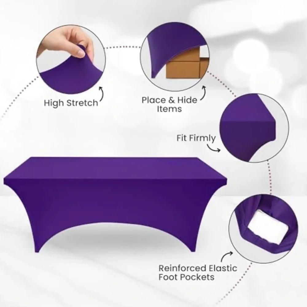 Utopia Kitchen 6FT Spandex Tablecloth 200 GSM, Purple Fitted, Rectangle Cover